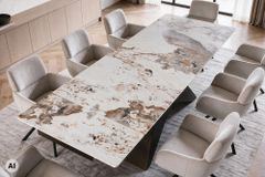 Design Esstisch DIAMOND 180-260cm weiß braun Pandora Keramik Metallgestell bronze