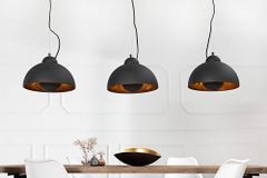 Elegante Hängelampe STUDIO 3 110cm schwarz Blattgold-Optik drei Schirme