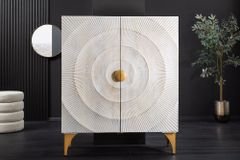Massives Highboard GOLDEN SUNSET 120cm weiß gold Mangoholz mit 3D Schnitzereien