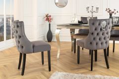 Chesterfield Stuhl CASTLE DELUXE grau Samt mit Löwenkopf Nieten