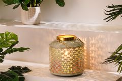 Deko Windlicht CANDLELIGHT 20cm beige-grün Metall handmade Laterne
