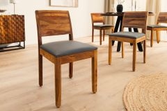 Massivholz Stuhl PURE braun stone finish dunkelgrau Sheesham mit Kunstlederbezug
