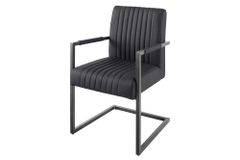 Moderner Freischwinger Stuhl BIG ASTON Echtleder schwarz Taschenfederkern Metall