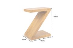Massiver Beistelltisch Z 60cm braun honey finish Mangoholz Z-Form handmade