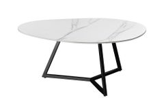 Design Couchtisch MARVELOUS 90cm weiß Marmor Keramik schwarzes Metall