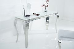 Eleganter Konsolentisch MODERN BAROCK 145cm weiß Edelstahlbeine Opalglas