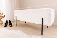 Moderne Truhenbank LOFT 100cm weiß Bouclé Sitzbank mit Stauraum gepolstert schwarz Metall