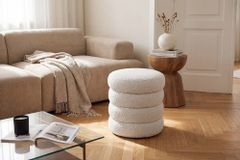 Runder Polsterhocker VOGUE 40cm weiß Bouclé mit Stauraum