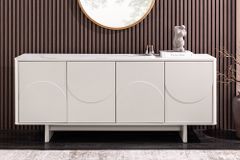 Design Sideboard SAVOY 180cm kaschmir weiß Marmor Keramik mit Stauraum und 3D-Front