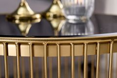 Filigraner Design Beistelltisch VARIATION 50cm gold Metall rund Schwarzglas Handarbeit