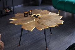 Dekorativer Couchtisch GINKGO 95cm gold schwarz handmade Metall