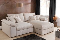 Design Ecksofa ATMOSPHERE XL 245cm champagner beige Cord Federkern inkl. Kissen