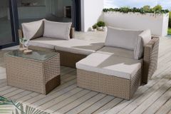 Outdoor Gartenlounge Set XXL MODULAR natur Polyrattan Sitzgruppe wetterfest inkl. Kissen