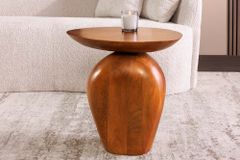 Massiver Beistelltisch ORGANIC 50cm braun Mangoholz oval Säulenfuß
