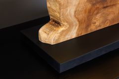 Handgefertigte Tischlampe HYPNOTIC 50cm natur Teakholz beige mit Leinenschirm