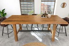 Massiver Bartisch MAMMUT 220cm natur Akazie Baumkante schwarz Metall