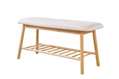 Stilvolle Schuhbank ZEN-BO 90cm natur beige Bambus Regal Sitzbank mit Stauraum