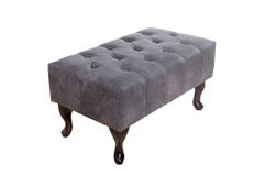 Edler Chesterfield Fußhocker antik grau Microfaser mit Knopfheftung und Nietenbesatz