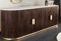 Design Sideboard GATSBY 170cm braun gold Mangoholz weiße Marmorplatte