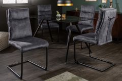 Moderner Freischwinger Stuhl COMFORT grau Samt mit Komfortgriff