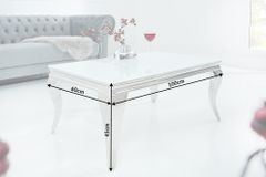 Eleganter Couchtisch MODERN BAROCK 100cm silber mit weißem Opalglas