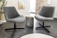 Drehbarer Sessel LOUNGER grau Strukturstoff Metallgestell schwarz