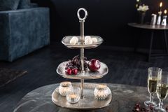 Moderne Etagere ORIENT 45cm silber Hammerschlag-Design mit drei Etagen