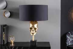 Extravagante Tischlampe SKULL 56cm schwarz gold Metall Totenkopf Skulptur Leuchte
