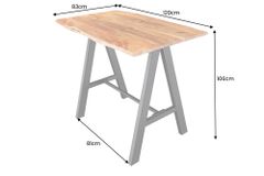 Massivholz Bartisch MAMMUT 120cm natur Akazie Baumkante Metall schwarz mit Fußablage