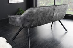 Esszimmer Sitzbank PAPILLON 165cm grau Samt mit Rückenlehne schwarzes Metallgestell