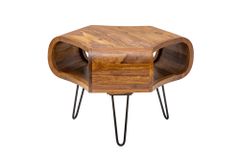 Retro Couchtisch ORGANIC LIVING 70cm braun Sheesham Massivholz stone finish Stauraum