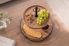 Massivholz Etagere PURE NATURE 40cm Mango rund mit zwei Etagen schwarzes Metall