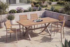 Moderner Gartentisch DESIGNO 150cm natur greige Aluminium wetterfest X-Gestell