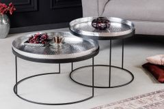 2er Set Runde Couchtische ELEMENTS 60cm silber schwarz Metall Tabletttisch Beistelltisch