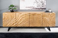 Massives Sideboard FLUID 175cm creme Mangoholz 3D-Design Kufengestell