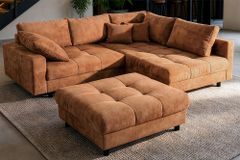 Modernes Ecksofa KENT 220cm rostbraun Chenille inkl. Hocker Federkern Wohnlandschaft