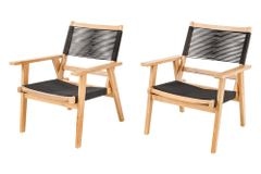 Wetterfestes 2er Set Gartenstuhl BALI ROPE natur anthrazit Akazienholz Loungesessel
