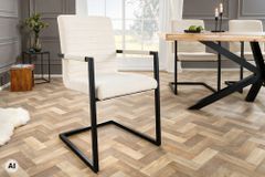 Industrial Freischwinger LOFT beige Cord schwarz Eisen mit Armlehne