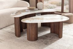 2er Set Couchtische OSAKA 120cm weiß Pandora Keramik Walnuss