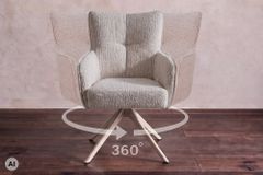 Drehbarer Stuhl LUGANO taupe Bouclé Tweed Soft Federkern mit Armlehne bis 150 kg belastbar