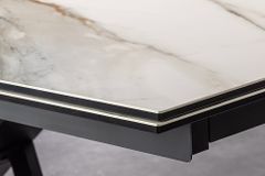 Ausziehbarer Esstisch EUPHORIA 180-220-260cm weiß Carrara Oro Keramik schwarz Metall
