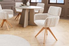 Drehbarer Stuhl UNIQUE beige Chenille Eichenholzbeine mit Armlehne