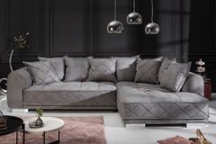 Modernes XXL Ecksofa DECADENCIA 320cm silbergrau Samt Bigsofa inkl. Kissen