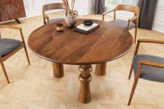 Runder Esstisch ARTE 120cm braun Mangoholz massiv mit markantem Gestell