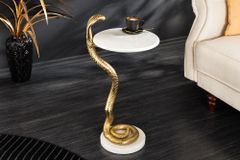 Runder Beistelltisch WILDLIFE COBRA 65cm gold weiß Marmor Schlangen-Skulptur handmade