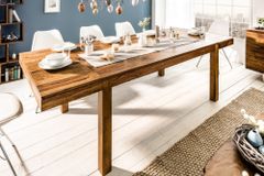 Massivholz Esstisch PURE 160-240cm braun Sheesham stone finish mit Ansteckplatten