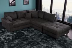 Modernes Ecksofa KENT 220cm dunkelgrau Cord inklusive Hocker Federkern Wohnlandschaft