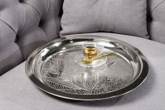 Orientalischer Beistelltisch CASABLANCA 50cm silber schwarz Tablett abnehmbar klappbar