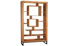 Massivholz Bücherregal CUBUS 190cm Akazie honey finish Metallfüße schwarz Standregal