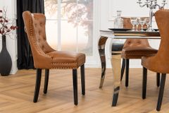 Chesterfield Stuhl CASTLE braun Kunstleder schwarz Massivholz mit Komfortgriff